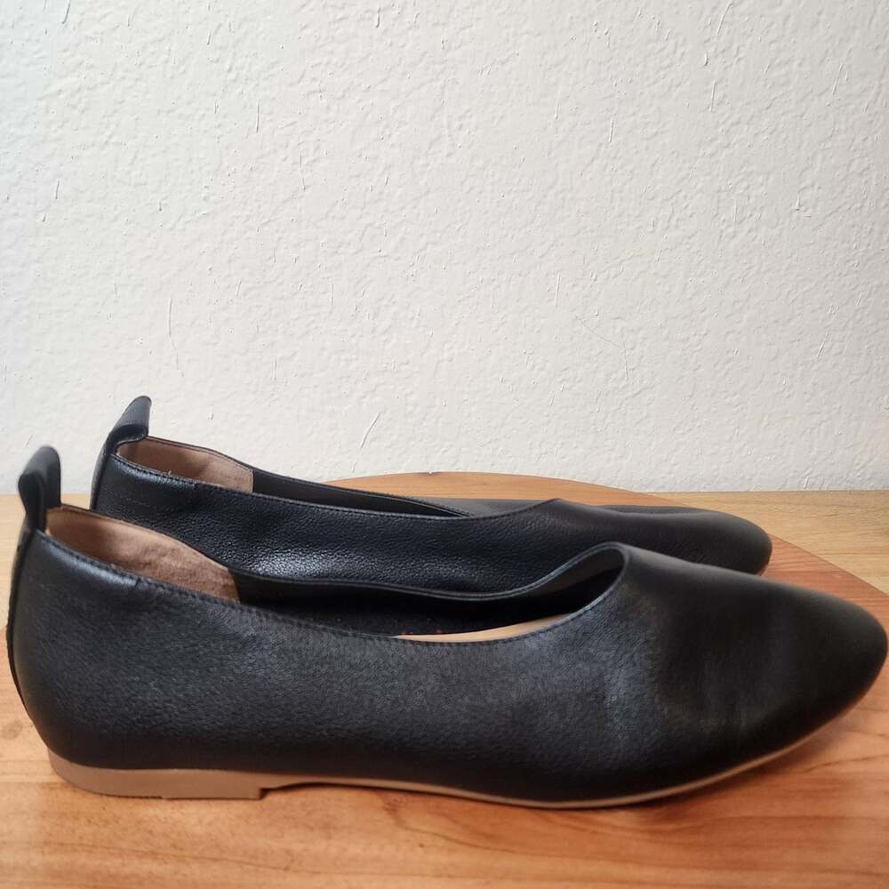 Quince Shoes Womens Size 9.5 Black Leather Ballet Flats Slip On Work Casual